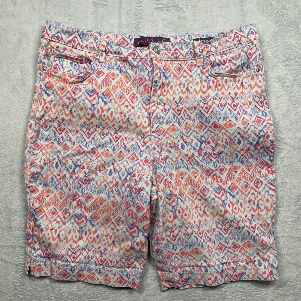 Gloria Vanderbilt Amanda Shorts Women 16 Pink Blue Geometric Ikat High Rise